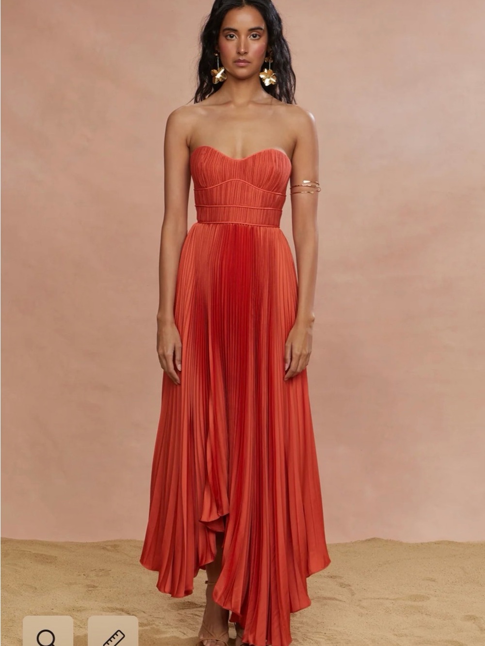 AMUR Strapless Pleated Asymmetric Dress – Coral, Size 4
